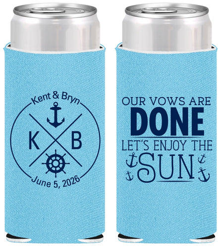 Personalized Wedding Slim Can Coolers - Nautical | 495