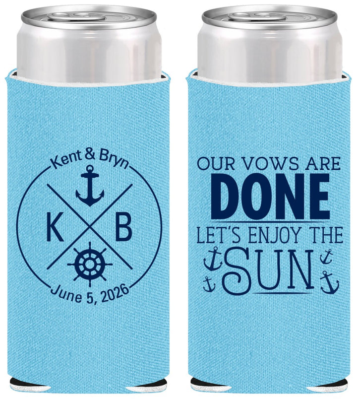 Personalized Wedding Slim Can Coolers - Nautical | 495