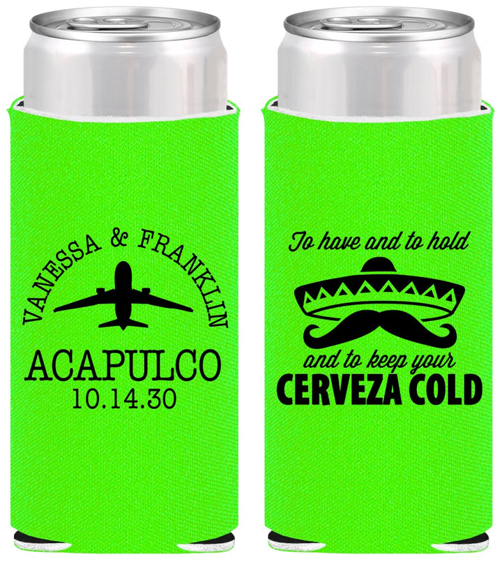 Personalized Wedding Slim Can Coolers - Destination | 496