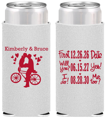 Personalized Wedding Slim Can Coolers - First Date Will You I Do | 497