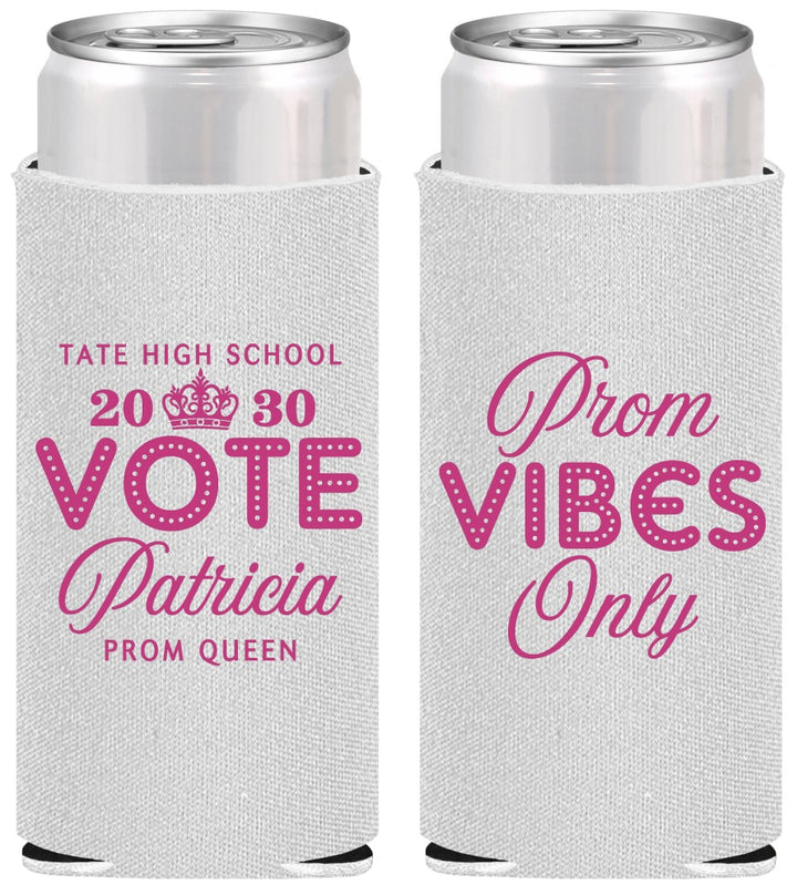 Personalized Prom Slim Can Coolers - Queen Vote | 50017