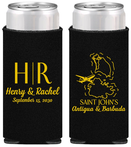 Personalized Wedding Slim Can Coolers - Antigua And Barbuda | 502