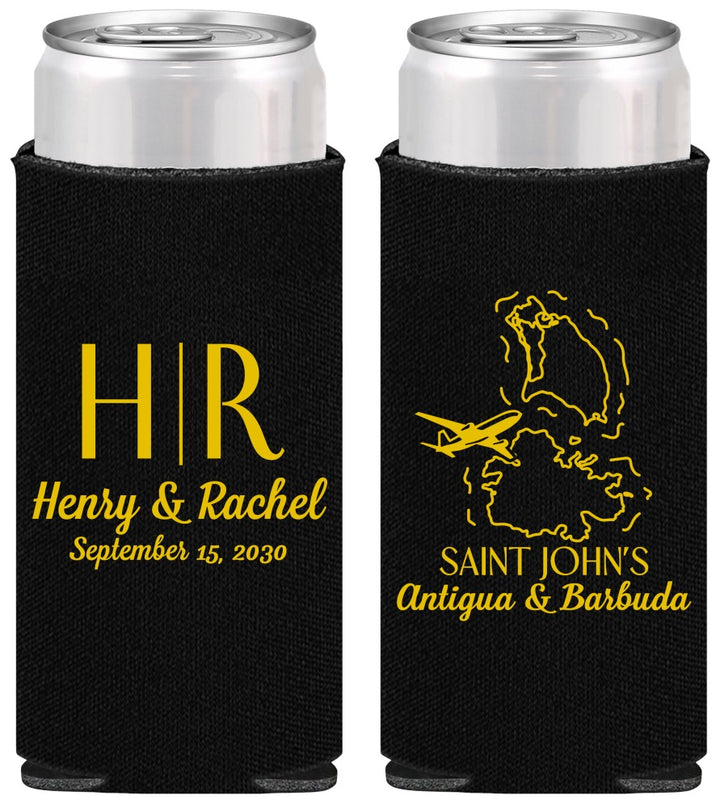 Personalized Wedding Slim Can Coolers - Antigua And Barbuda | 502