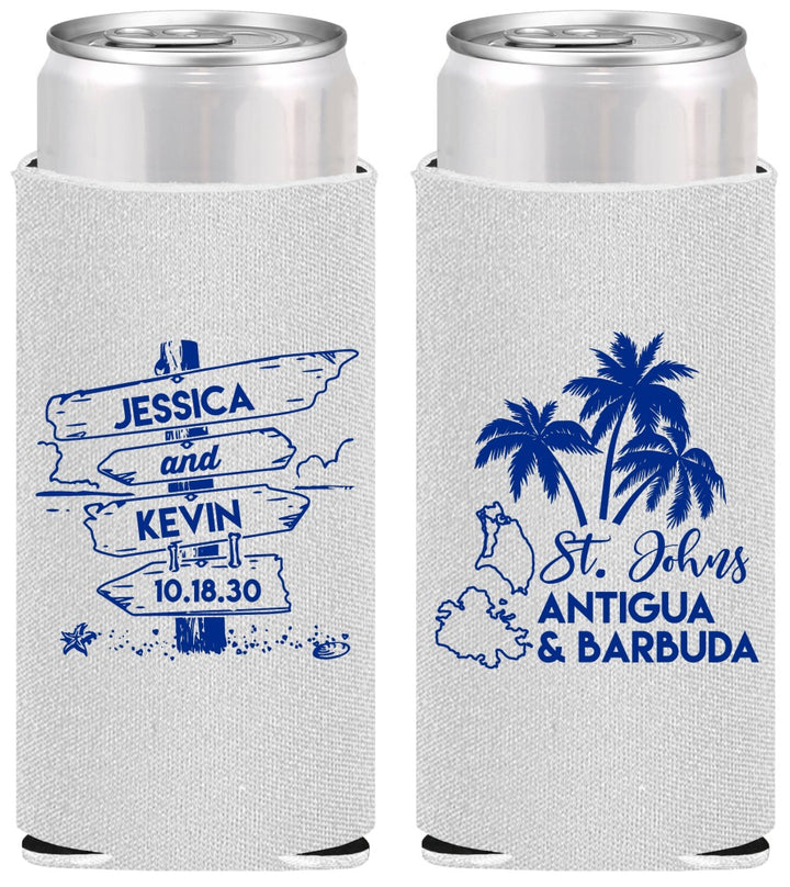 Personalized Wedding Slim Can Coolers - Antigua And Barbuda | 503