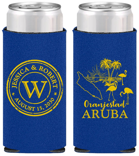 Personalized Wedding Slim Can Coolers - Aruba | 505