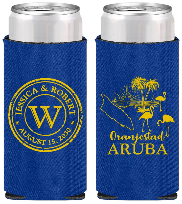 Personalized Wedding Slim Can Coolers - Aruba | 505