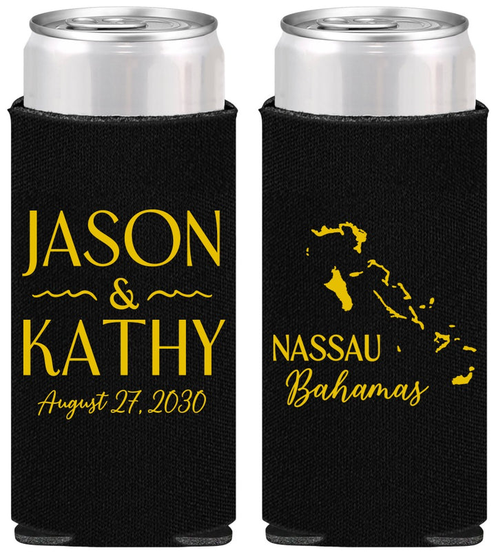 Personalized Wedding Slim Can Coolers - Bahamas | 506