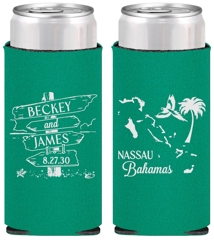 Personalized Wedding Slim Can Coolers - Bahamas | 507