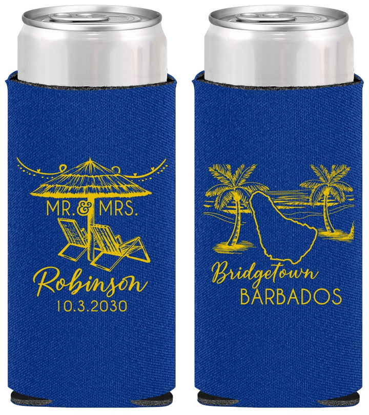 Personalized Wedding Slim Can Coolers - Barbados | 509