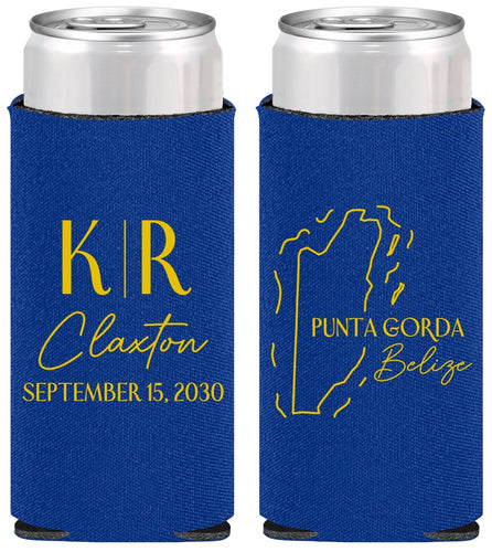 Personalized Wedding Slim Can Coolers - Belize | 510