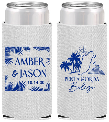 Personalized Wedding Slim Can Coolers - Belize | 511