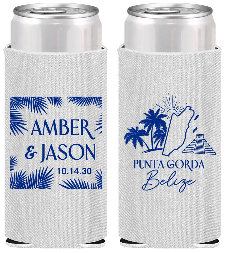 Personalized Wedding Slim Can Coolers - Belize | 511