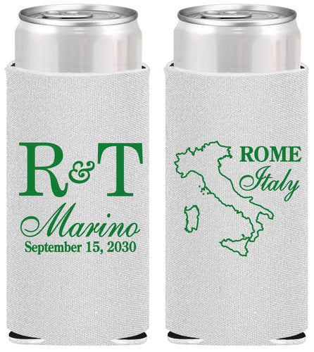 Personalized Wedding Slim Can Coolers - Italy | 514
