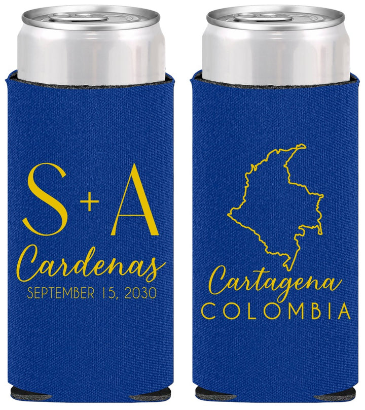 Personalized Wedding Slim Can Coolers - Colombia | 516