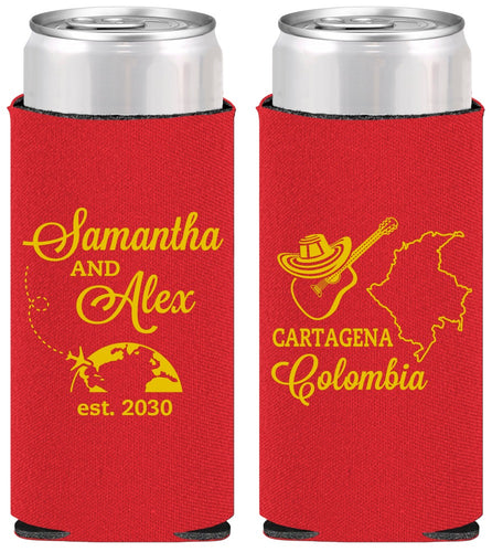 Personalized Wedding Slim Can Coolers - Colombia | 517