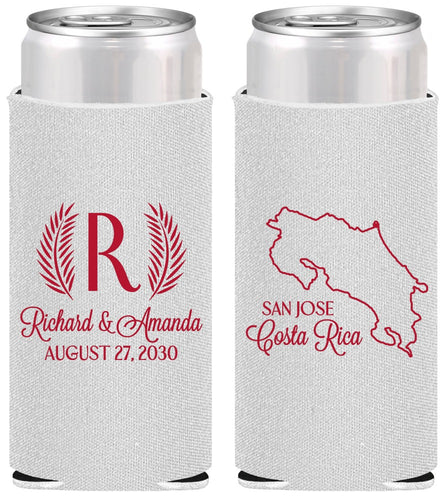 Personalized Wedding Slim Can Coolers - Costa Rica | 518