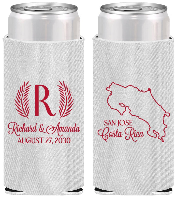 Personalized Wedding Slim Can Coolers - Costa Rica | 518