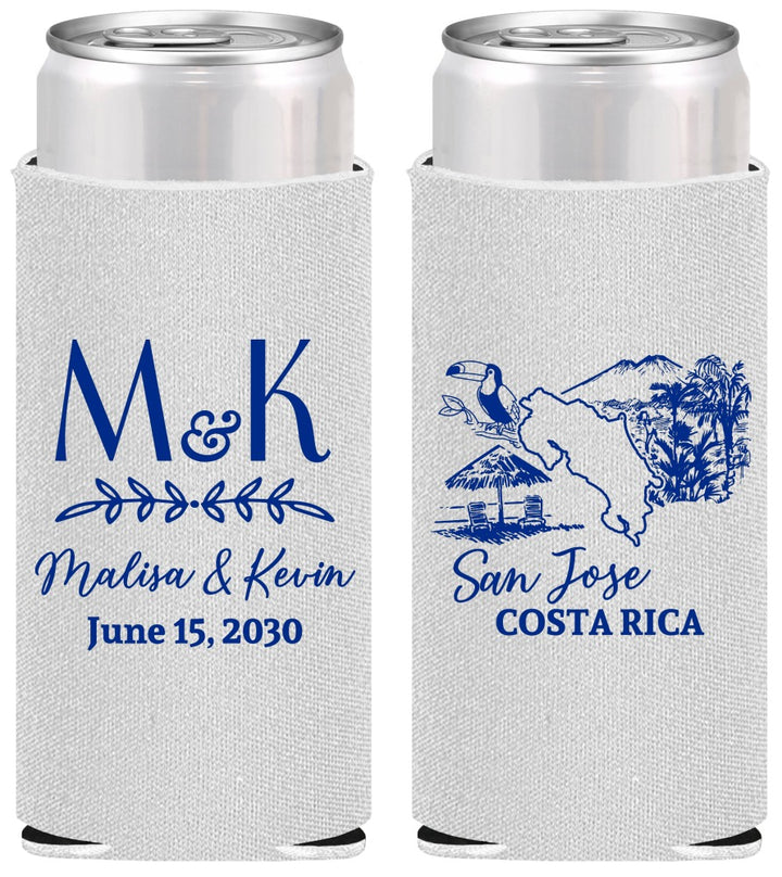 Personalized Wedding Slim Can Coolers - Costa Rica | 519