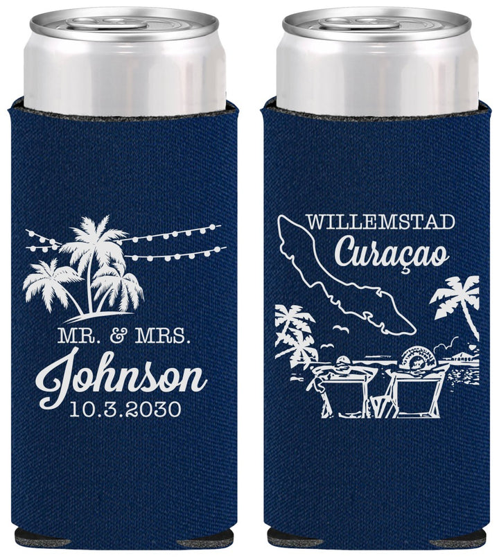 Personalized Wedding Slim Can Coolers - Curacao | 521