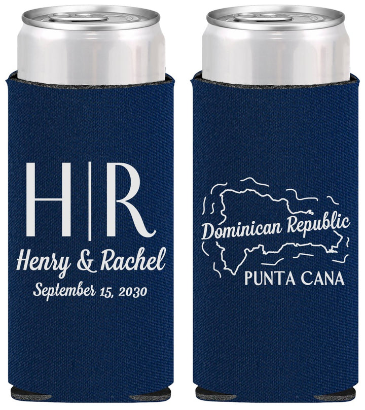 Personalized Wedding Slim Can Coolers - Domincan Republic | 522