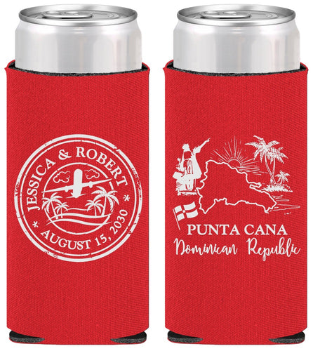 Personalized Wedding Slim Can Coolers - Domincan Republic | 523