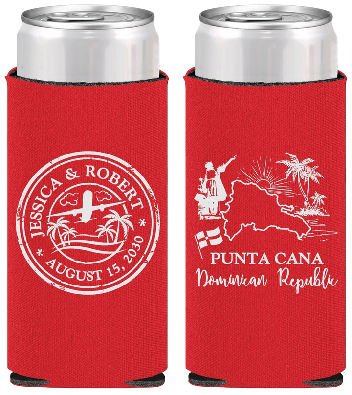 Personalized Wedding Slim Can Coolers - Domincan Republic | 523