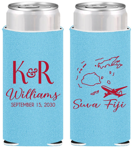 Personalized Wedding Slim Can Coolers - Fiji | 524