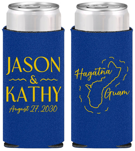 Personalized Wedding Slim Can Coolers - Guam | 526