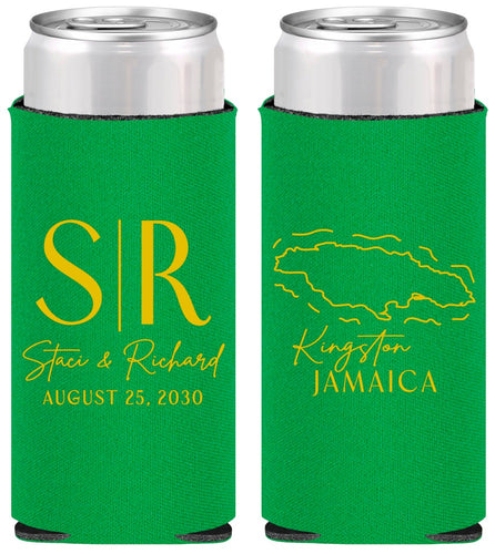 Personalized Wedding Slim Can Coolers - Jamaica | 530