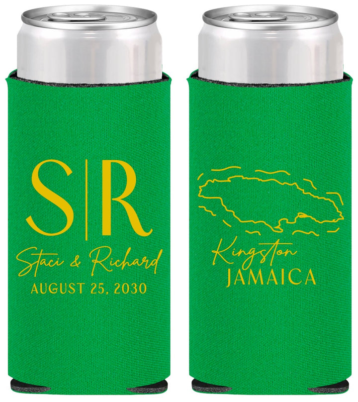 Personalized Wedding Slim Can Coolers - Jamaica | 530