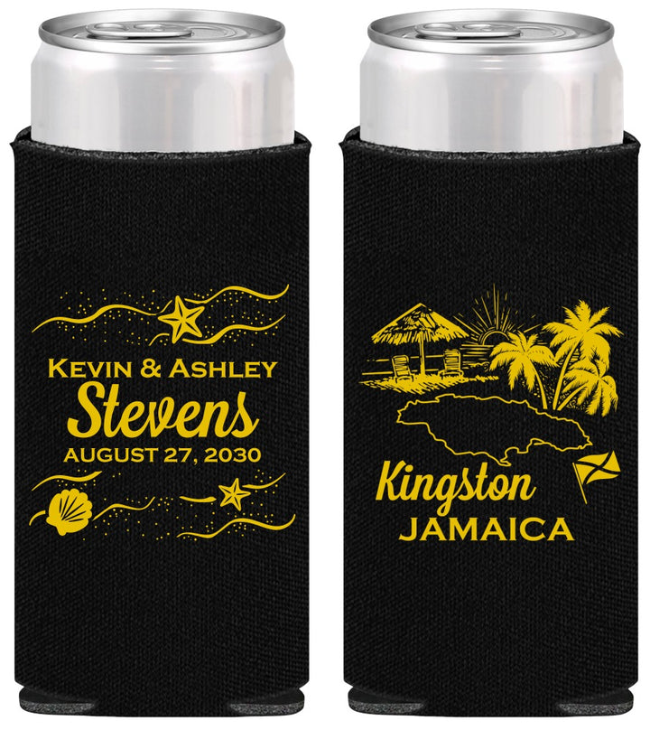 Personalized Wedding Slim Can Coolers - Jamaica | 531