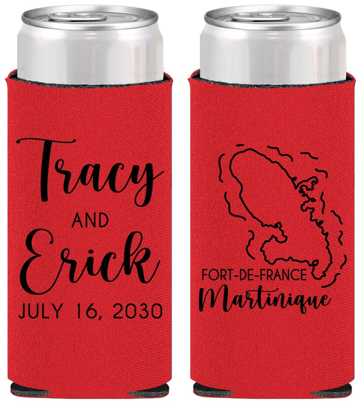 Personalized Wedding Slim Can Coolers - Martinique | 532