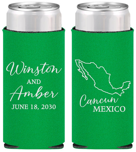 Personalized Wedding Slim Can Coolers - Mexico | 534