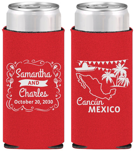 Personalized Wedding Slim Can Coolers - Mexico | 535