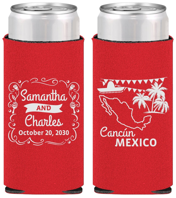 Personalized Wedding Slim Can Coolers - Mexico | 535