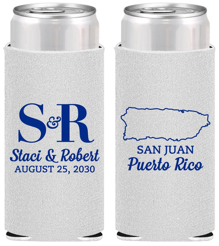 Personalized Wedding Slim Can Coolers - Puerto Rico | 538