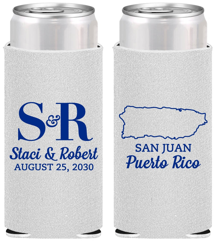 Personalized Wedding Slim Can Coolers - Puerto Rico | 538