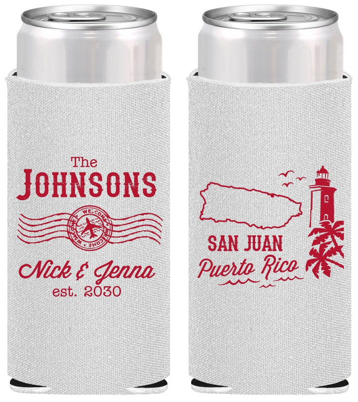 Personalized Wedding Slim Can Coolers - Puerto Rico | 539
