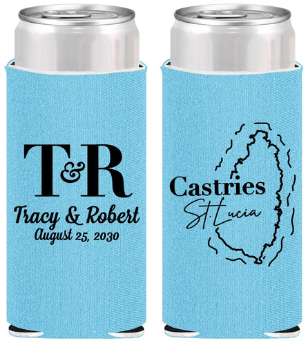 Personalized Wedding Slim Can Coolers - St Lucia | 540