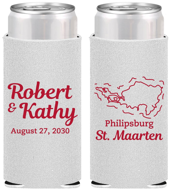 Personalized Wedding Slim Can Coolers - St Maarten | 542