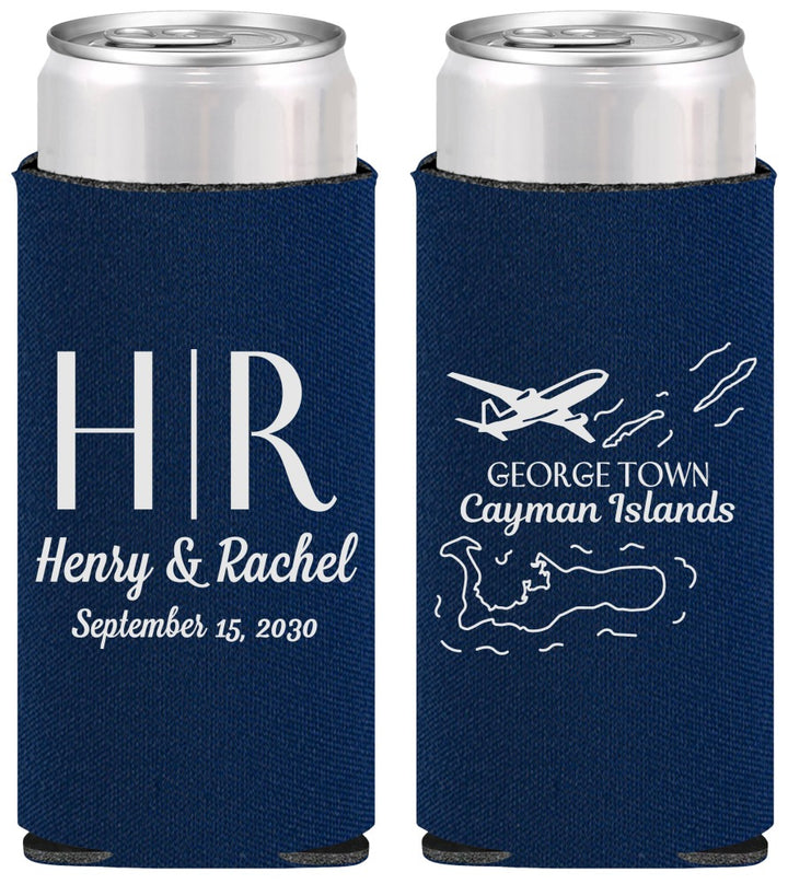 Personalized Wedding Slim Can Coolers - Cayman Island | 544