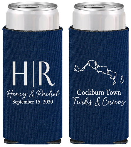 Personalized Wedding Slim Can Coolers - Turks And Caicos | 546