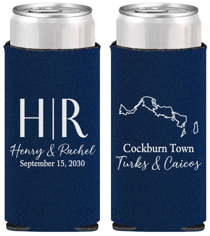 Personalized Wedding Slim Can Coolers - Turks And Caicos | 546