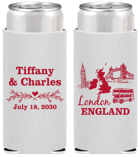 Personalized Wedding Slim Can Coolers - England | 549