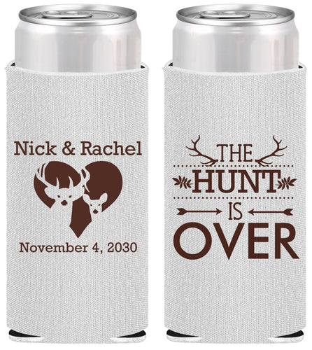 Personalized Wedding Slim Can Coolers - The Hunt Is Over | 554