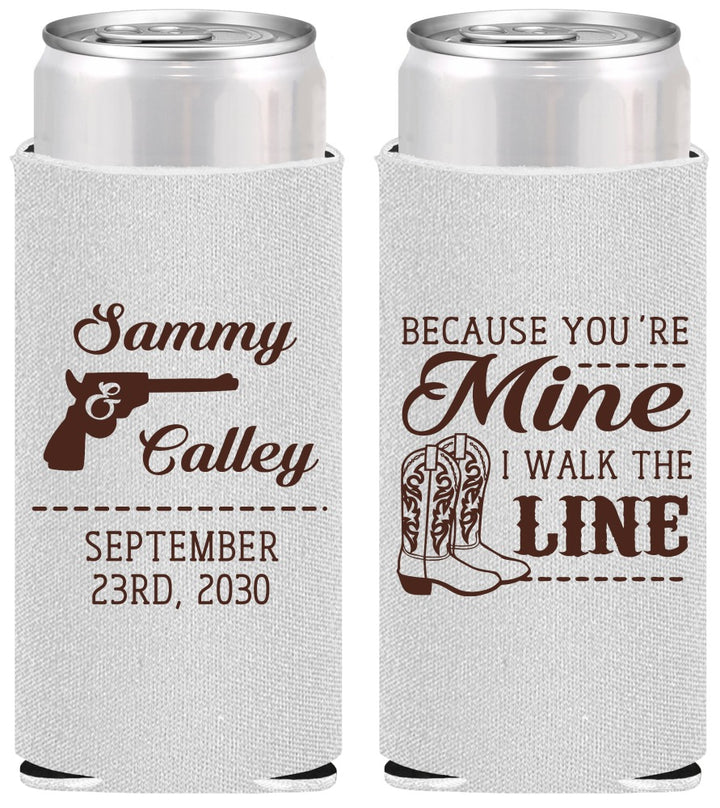 Personalized Wedding Slim Can Coolers - I Walk The Line | 555