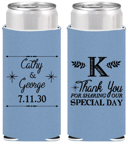 Personalized Wedding Slim Can Coolers - Monogram | 556