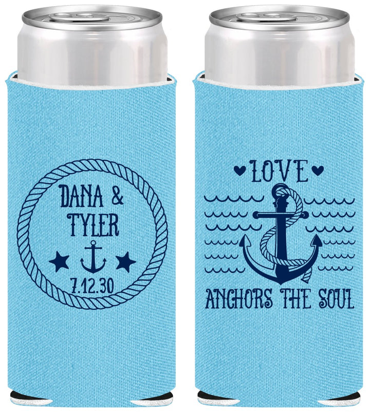 Personalized Wedding Slim Can Coolers - Anchor The Soul | 558