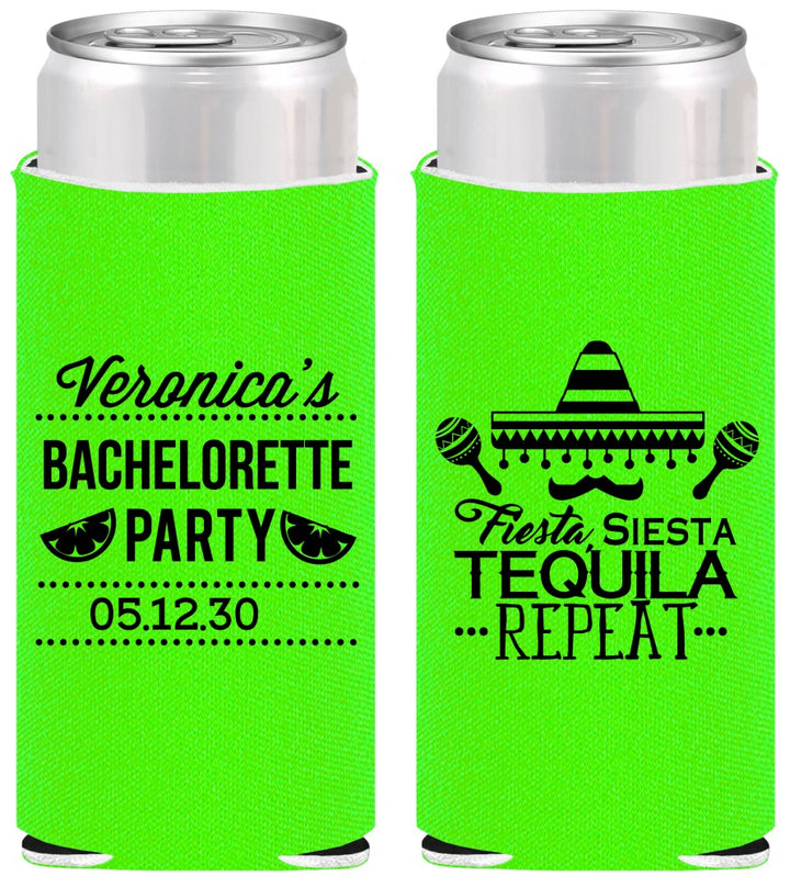 Personalized Bachelorette Slim Can Coolers - Fiesta Siesta Tequila Repeat | 60000