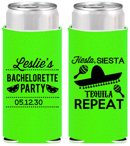 Personalized Bachelorette Slim Can Coolers - Fiesta Siesta Tequila Repeat | 60003